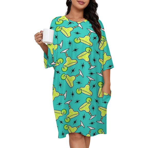 Margarita Time！ Sleepshirts For Sleeping Travels Loose Sleepdress Pajama Dress Soft Nightdress Sleepwear