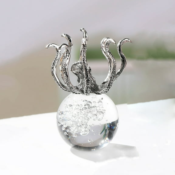 Hand Crystal Octopus Figurine Ornament,Birthday Gift,Glass Office Paperweight for Desk，Silvery