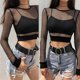 thumbnail image 3 of Women Sexy Hollow Out Mesh T-Shirt Harajuku Long Sleeve See Through Fishnet Crop Top Elastic Waist Casual Slim Fit Basic Pullovers Tee Clubwear, 3 of 4