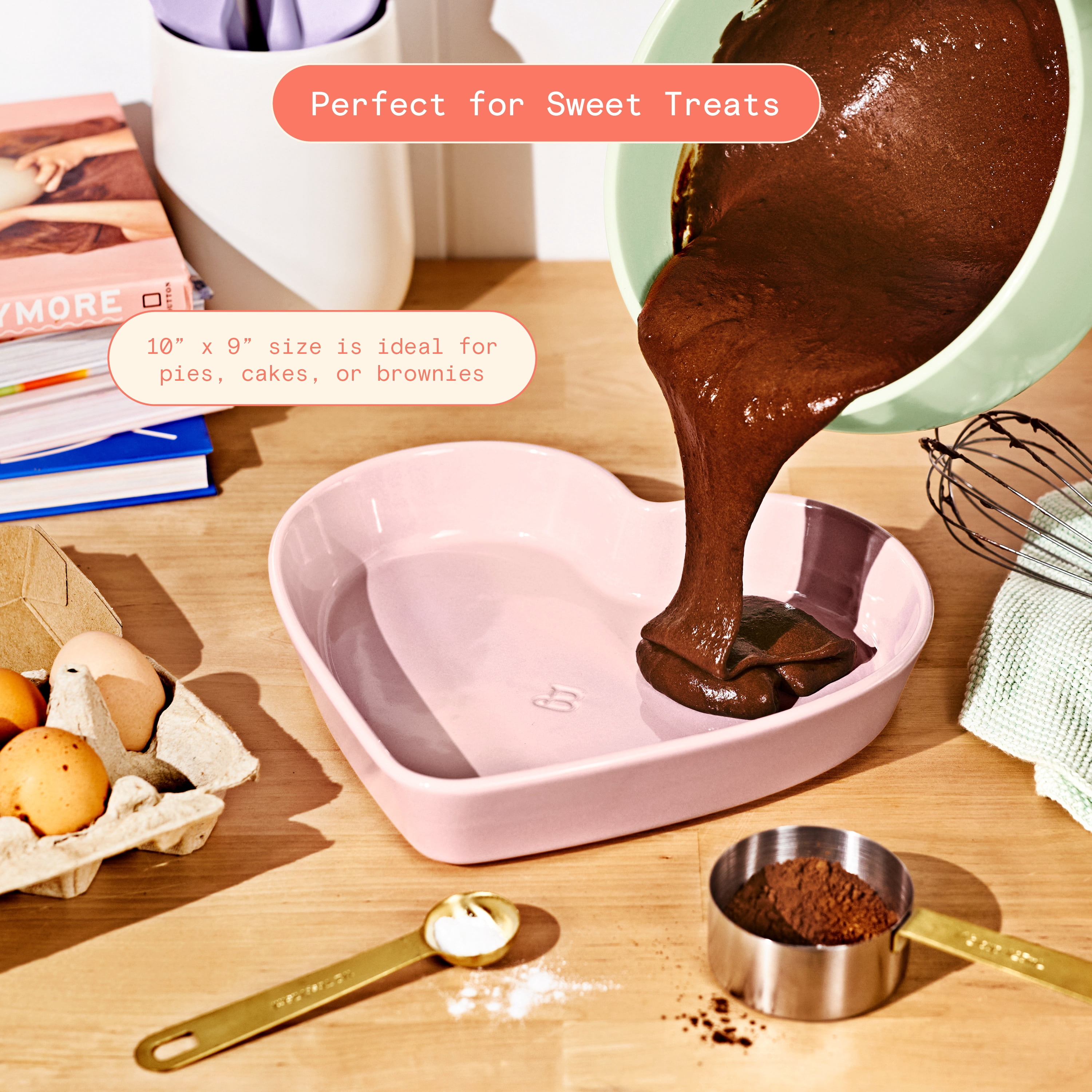 Beautiful by Drew Barrymore 10 in Heart-Shaped Stoneware Baking Dish, Pink Champagne