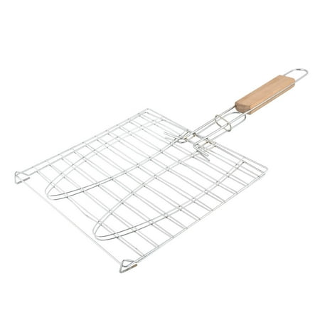 Folder Stag Handle - Wooden Handle Metal Mesh Fish Meat Barbecue Grill Grilling Folder Clip Clamp