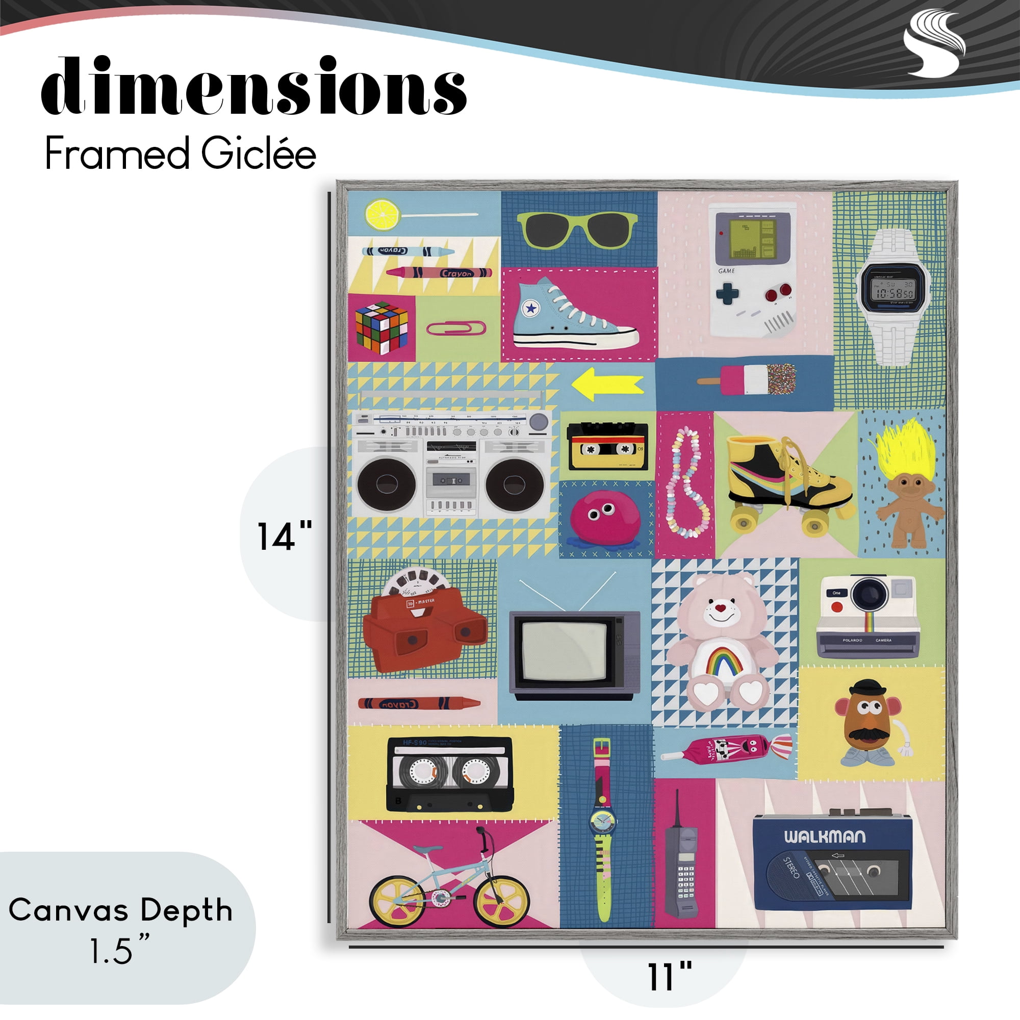 Stupell Industries Retro 80's Patchwork Collection Gray Framed Giclee Art, design by Hanna Melin