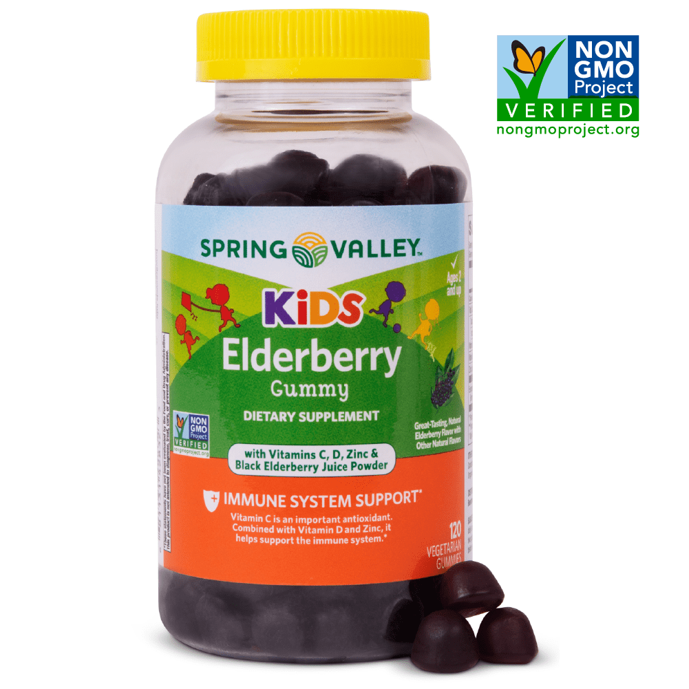 Spring Valley Kids Non GMO Elderberry Vegetarian Gummies for Immune System Support, Elderberry Flavor, 120 Count