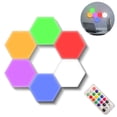 thumbnail image 1 of Paquete de 6 luces de pared hexagonales modulares sensibles al tacto, luces de noche LED de montaje geométrico creativo, adecuadas para salas de estar, dormitorios, amantes del bricolaje,, 1 of 8