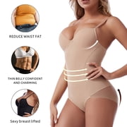 Shapewear Bodysuit for Women with Chest Pad Tummy Control Body Shaper for Women Hip Lifting Function (Beige)