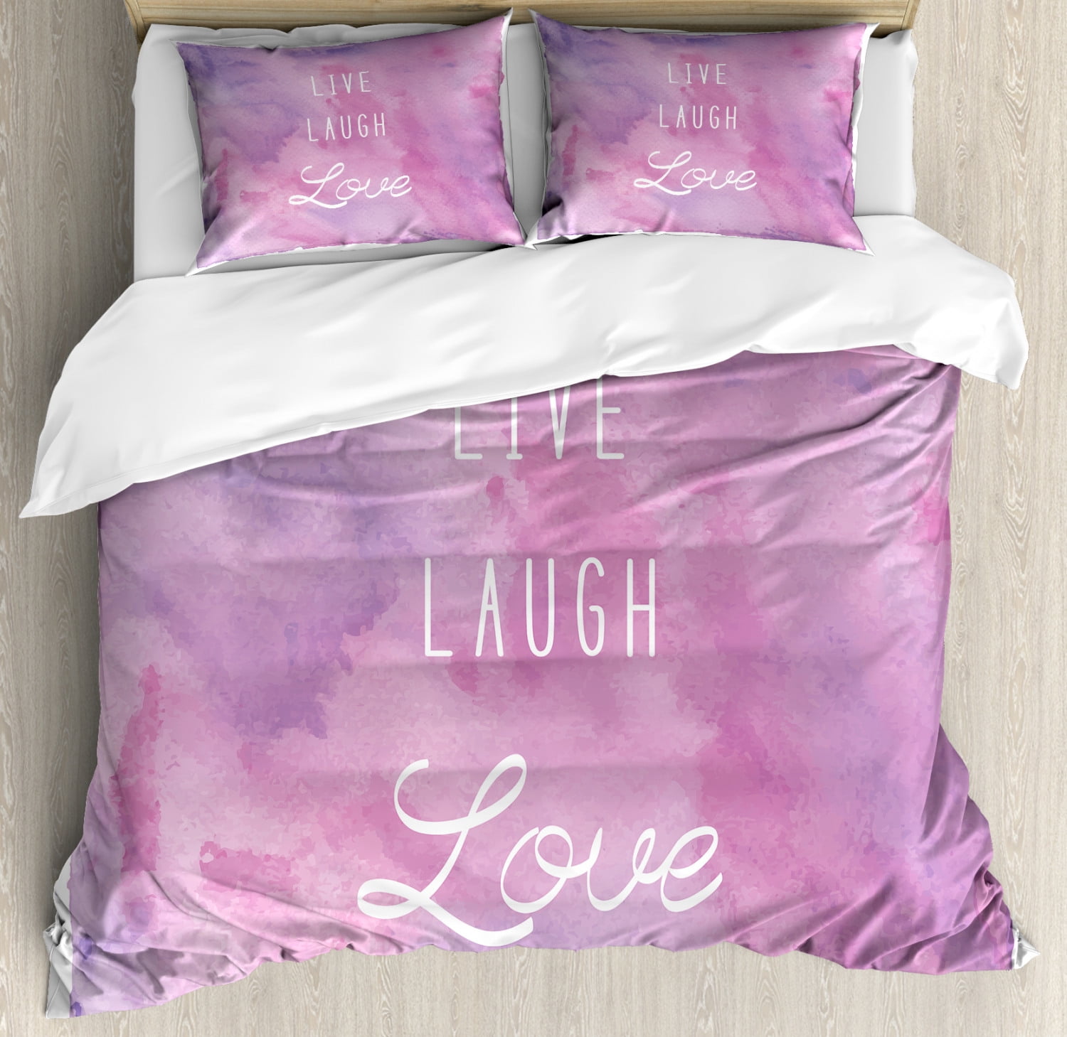 Live Laugh Love Duvet Cover Set King Size, Dreamy Watercolors
