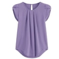 thumbnail image 2 of Women's Summer Casual Short Sleeve Solid Color Round Neck Pleated Petal Sleeve Loose Blouse Shirt Tops Purple 2XL, 2 of 3