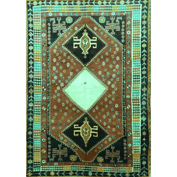 Ahgly Company Machine Washable Indoor Rectangle Persian Turquoise Blue Traditional Area Rugs, 5' x 7'