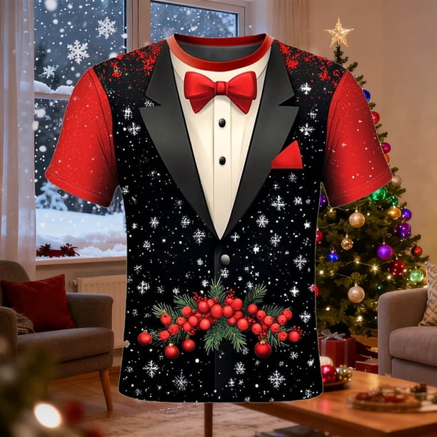 Tops para hombre, blusas y camisas de manga corta con cuello redondo para hombre, moda para hombre, casual, cuello redondo, estampado, jersey deportivo, mangas cortas, camiseta, blusa navideña, blusa