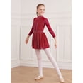 thumbnail image 3 of iiniim Kids Girls Shiny Rhinestones Long Sleeve Mesh Splice Figure Ice Skating Leotard Dress Burgundy 16, 3 of 7