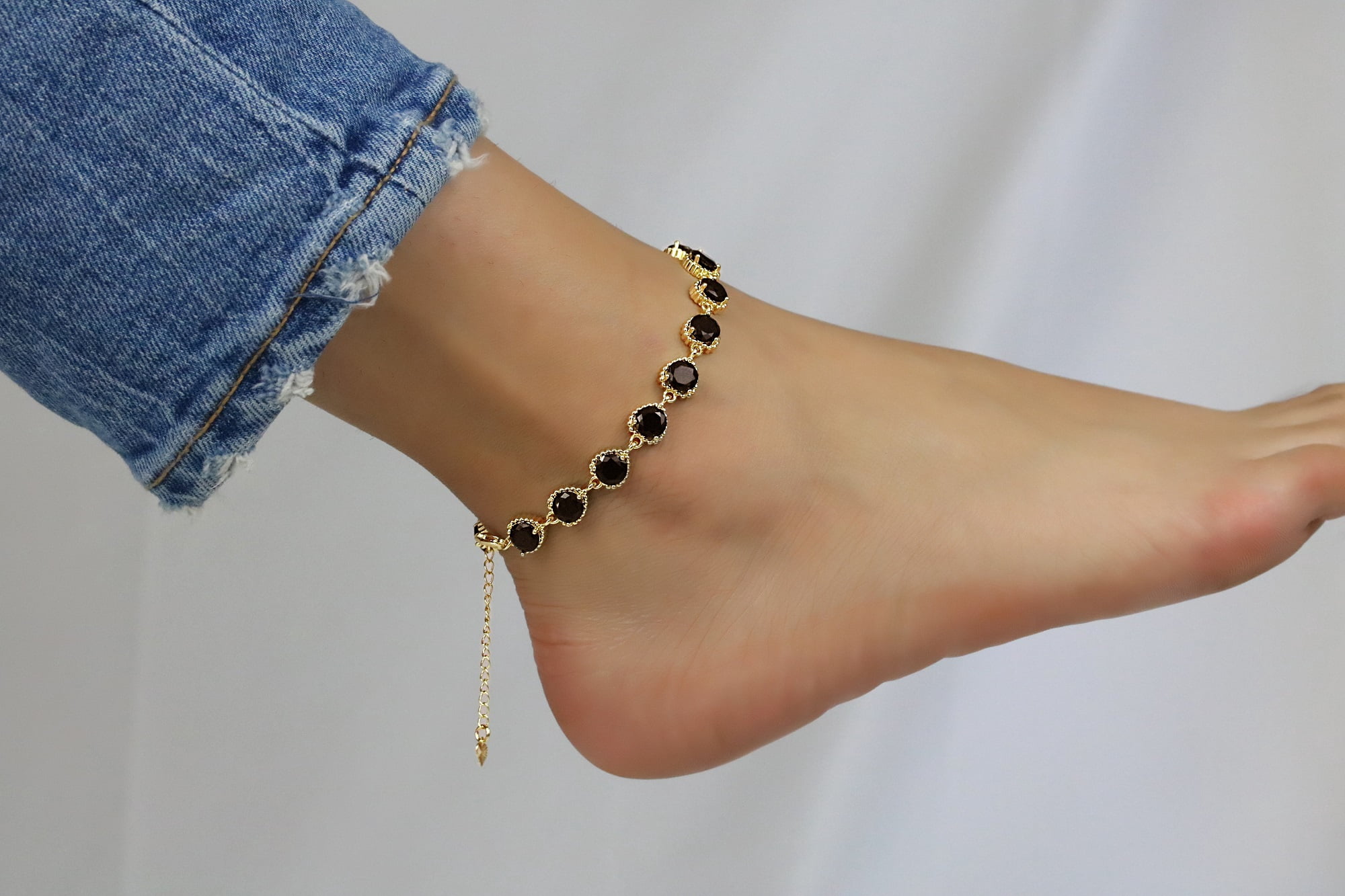 Kaash Customs CZ Silver Color Anklet Bracelet for Women,5"+2" inch Adjustable Size