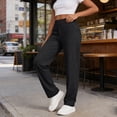 thumbnail image 7 of hoksml Women's High Waist Straight Leg Pants Stretchy Elastic Back Waist Casual Trousers with Side Pockets, 7 of 7