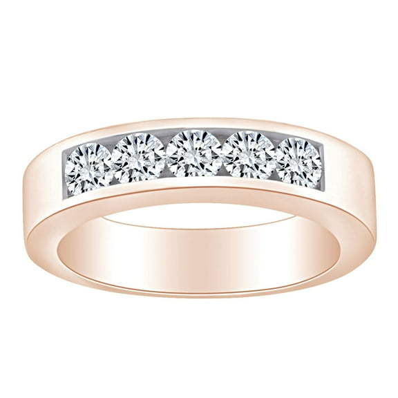 AFFY 1/2 Carat Round White Natural Diamond Five Stone Anniversary Wedding Band Ring 14k Solid Rose Gold (0.50 Cttw) Ring Size-5