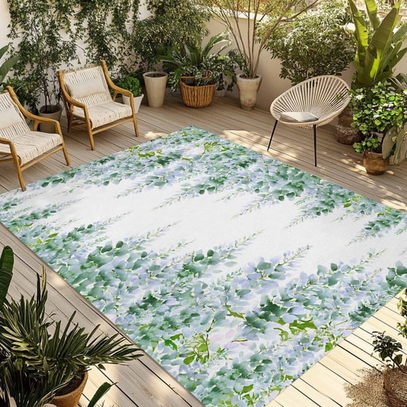 Sage Green Wisteria Outdoor Rug for Patio/Deck/Porch, Non-Slip Large Area Rug 4 x 6 Ft, Sprinng Summer Pastoral Botanical Indoor Outdoor Rugs Washable Area Rugs, Reversible Camping Rug Carpet Runner