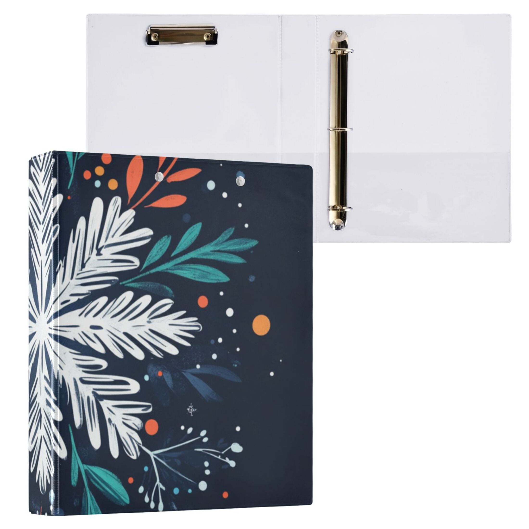 Christmas Blue Snowflake 3 Ring Binders 1.5 inch Hardcover File Folders with Interior Pockets A4 Size Organizer for School Office Hospital Set of 2