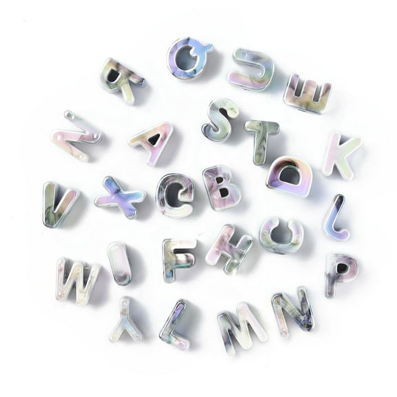 Opaque Rainbow Iridescent Acrylic Beads Random Letter Slate Gray 21x8.5~20.5x15mm Hole: 4mm