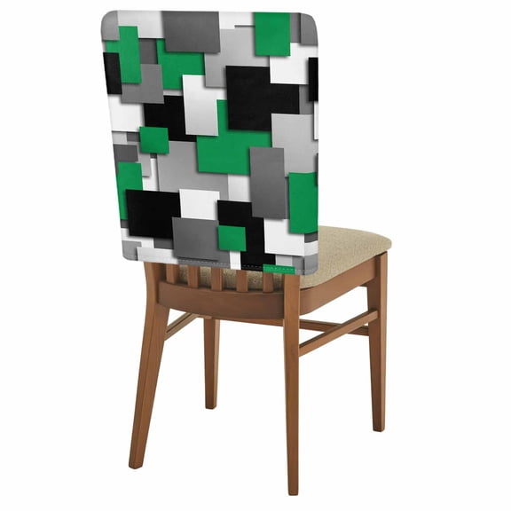 Green Geometric Chair Covers Set of 6 Modern Abstract Black Gray Checkered Chair Back Covers Stretch Removable Washable Slipcovers Protector for Dining Room Kitchen Party Decor