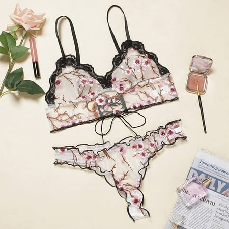 

VONCOS Women s Lace Sexy Erotic Underwear Sexy Bra Set Women Embroidery Lace Bras Thong Underwear Sleepwear Lingerie Set