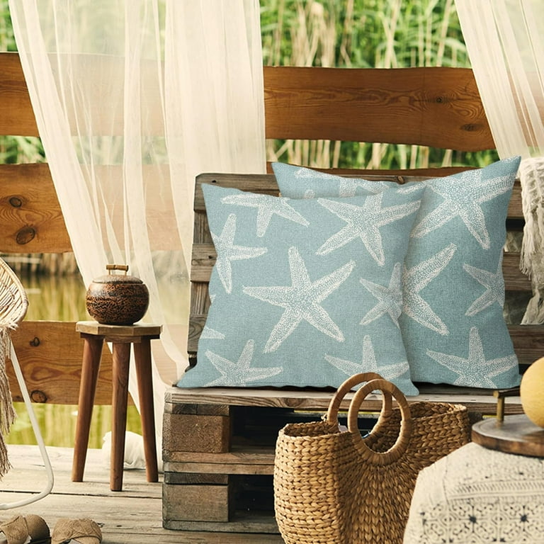 Seafoam Blue Starfish Ocean Pillow Covers 18X18 Inch Summer