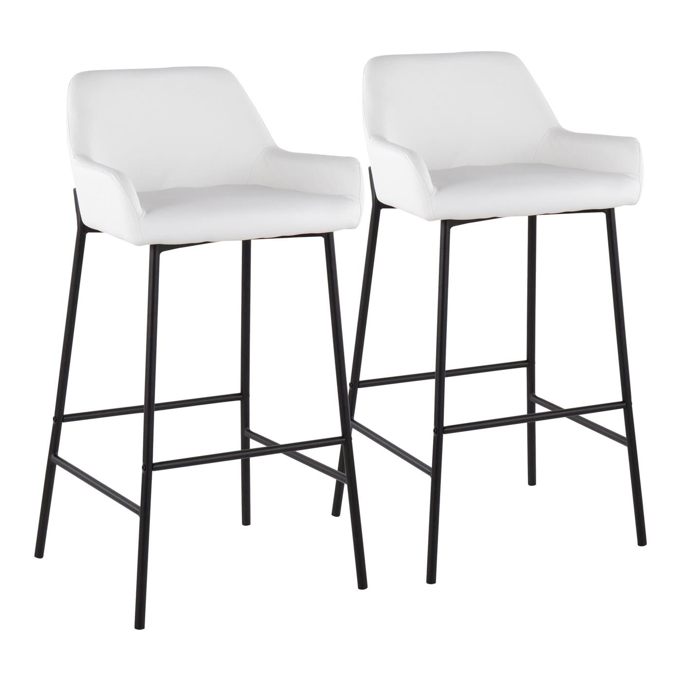 Lumisource Daniella Industrial FixedHeight Bar Stool in Black Metal and White Faux Leather