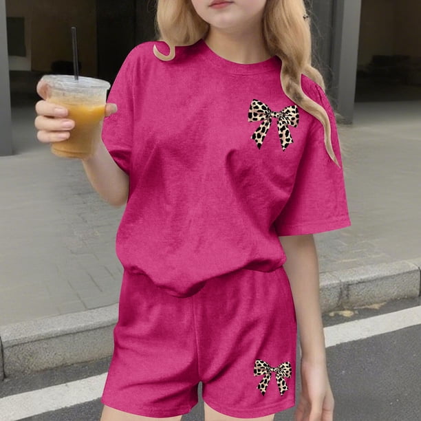 Conjuntos de blusas y camisas de cuello redondo y manga corta para niños, conjunto de dos piezas de top y pantalones cortos de manga corta con cuello redondo y manga corta para niños, top de poliéster