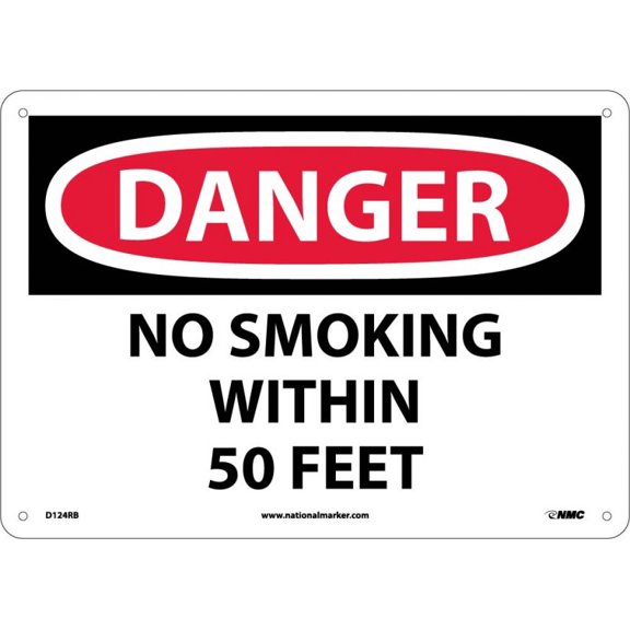 NMC Signs D124Rb, Danger No Smoking Within 50 Feet Sign, 10 X 14, Rigid Plastic .050
