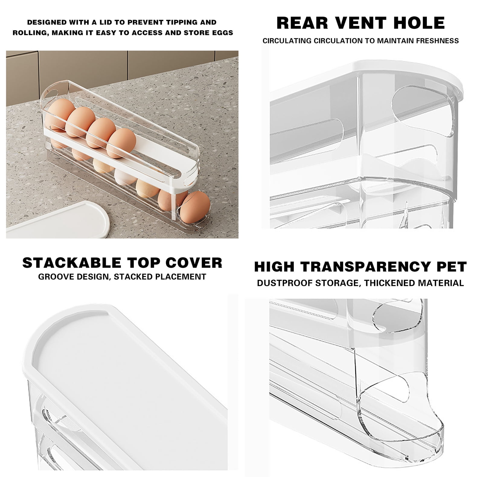 Bxaolu Auto Rolling Egg Dispenser for Refrigerator, Space-Saving Fridge Egg Organizers and Storage with Lid, Egg Tray Hold 16 Eggs for Countertop, Kitchen, Outdoor Use[2PCS]