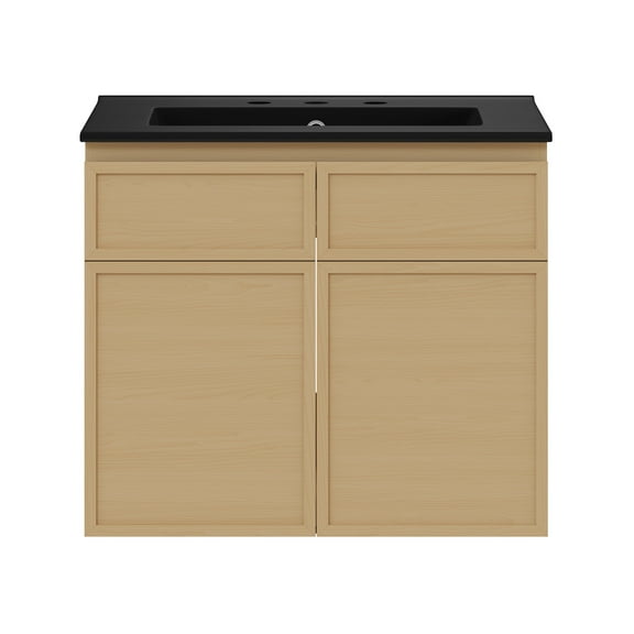 St. Tropez 24" Wall-Mounted Bathroom Vanity in Natural Oak with Black 3-Hole Centerset Sink Top