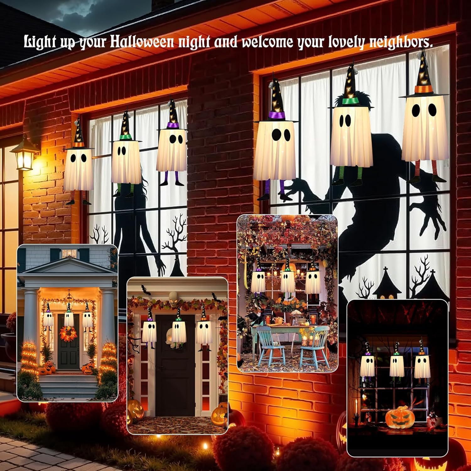 3 Pack Light Up Witch Hat Decorations with Floating Design for Halloween