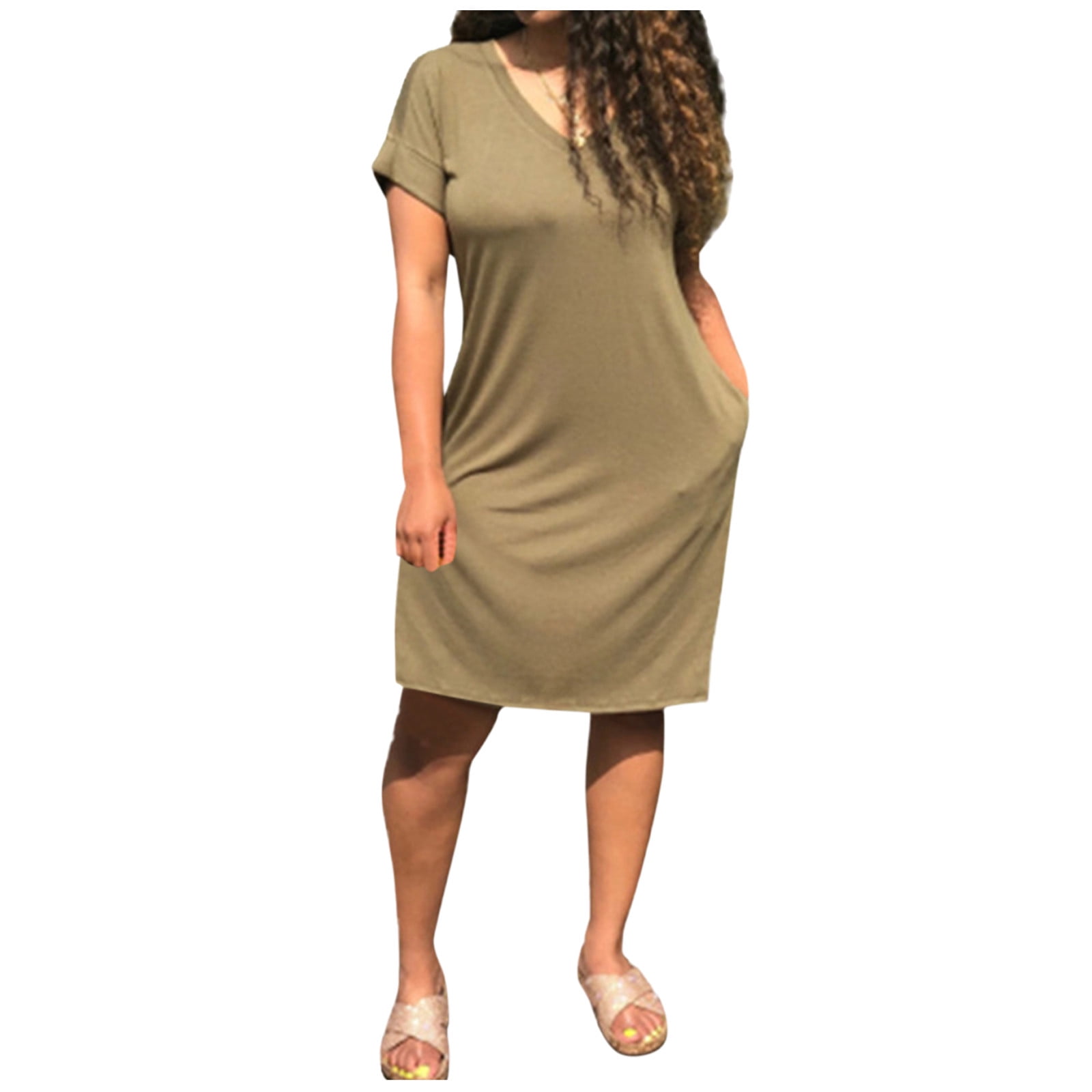 v neck t shirt dress with pockets
