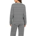 thumbnail image 4 of Uaswgudfs Women's Striped Pajama Set V-Neck Long Sleeve Loose Loungewear Top & Pants 2-Piece Casual Sleepwear Outfit for Women Daily Wear & Sleeping Gray 2XL, 4 of 7