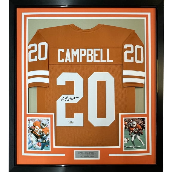 Framed Facsimile Autographed Earl Campbell 35x39 Texas Orange Reprint Laser Auto College Football Jersey