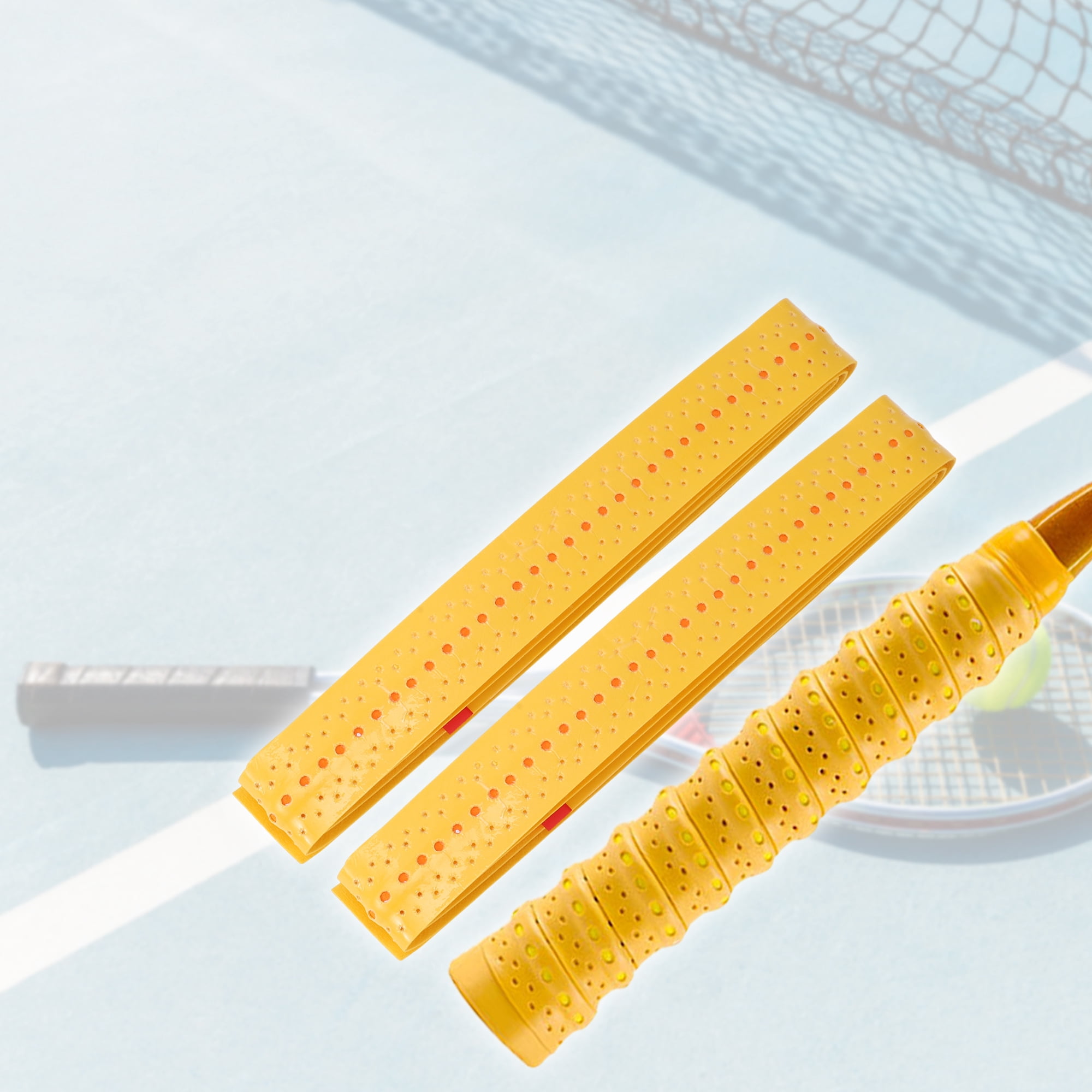 Unique Bargains 2 Pcs Tennis Racket Grip Tape Dry Overgrip Tape Yellow Orange