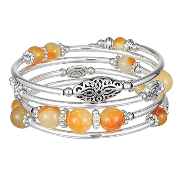 Fulu Otoño Pulseras Apilables Con Cuentas Para Mujer Boho Wrap Pulsera De Plata En Capas Joyería De Moda Regalos Para Ella (17-Amarillo)