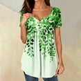 thumbnail image 2 of NAMTYQX T Shirts for Women Casual Plus Size Pleated Trendy Patterns Button V Neck Short Sleeve Loose Fit Green Size 3XL, 2 of 5