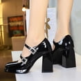 thumbnail image 5 of Women's Pumps Patent Leather Rhinestone Buckle High Heel 9CM Party Dress, 5 of 7
