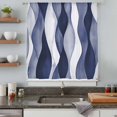 thumbnail image 4 of Navy Blue Sheer Curtains 63 Inch Length, Light Filtering Voile Curtain Panel, Modern Moire Abstract Ripple Geometric Rod Pocket Drapes Window Treatments for Living Room Bedroom 52"x63", 4 of 9