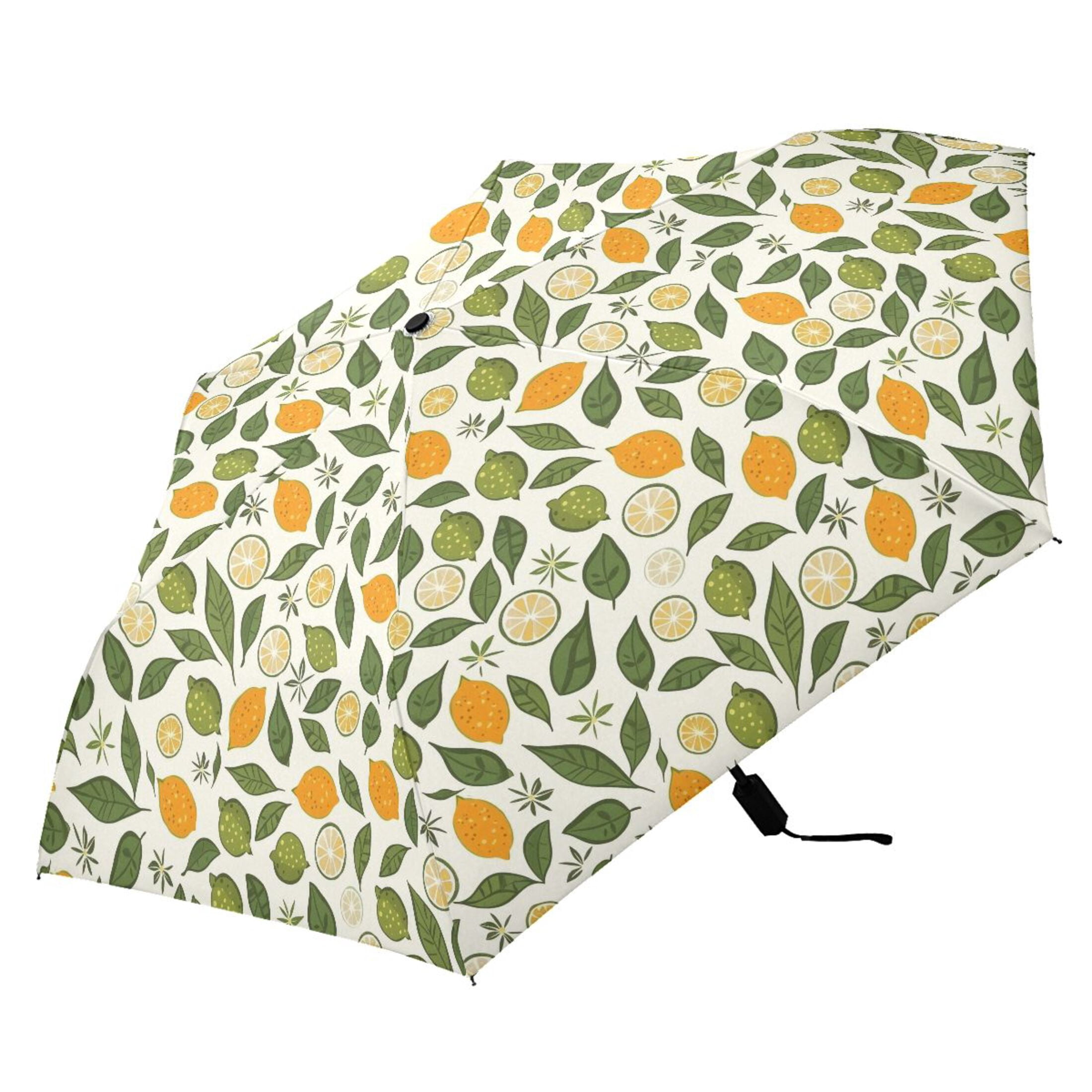 Lemon Limes Leaf Compact Sun Umbrella Windproof Travel Umbrellas for Rain Strong Portable UV Protection