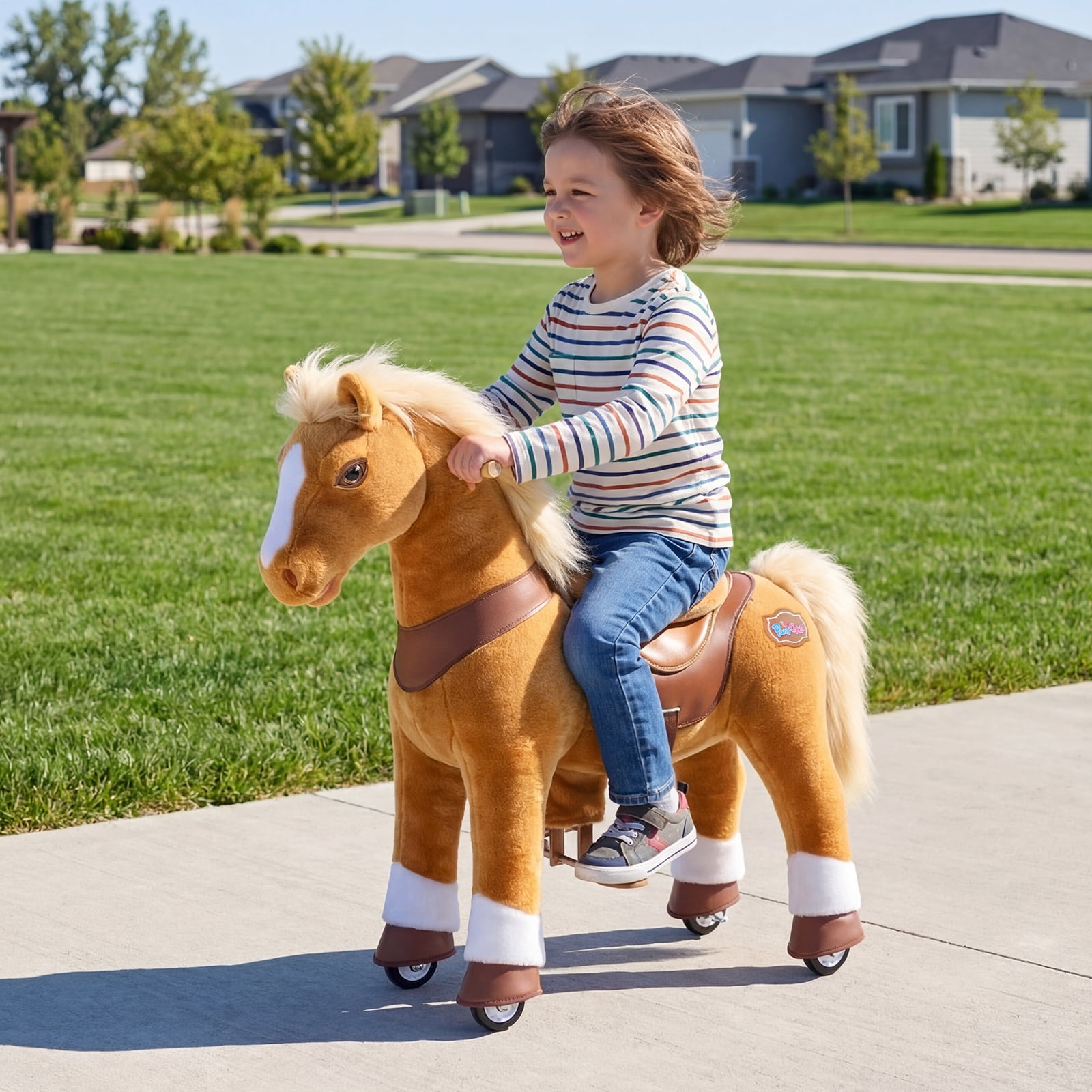 PonyCycle Interactive Horse Ride-On Toy, Touch Sound, Kid-Powered, Ages 4-7, Light Brown, Y471