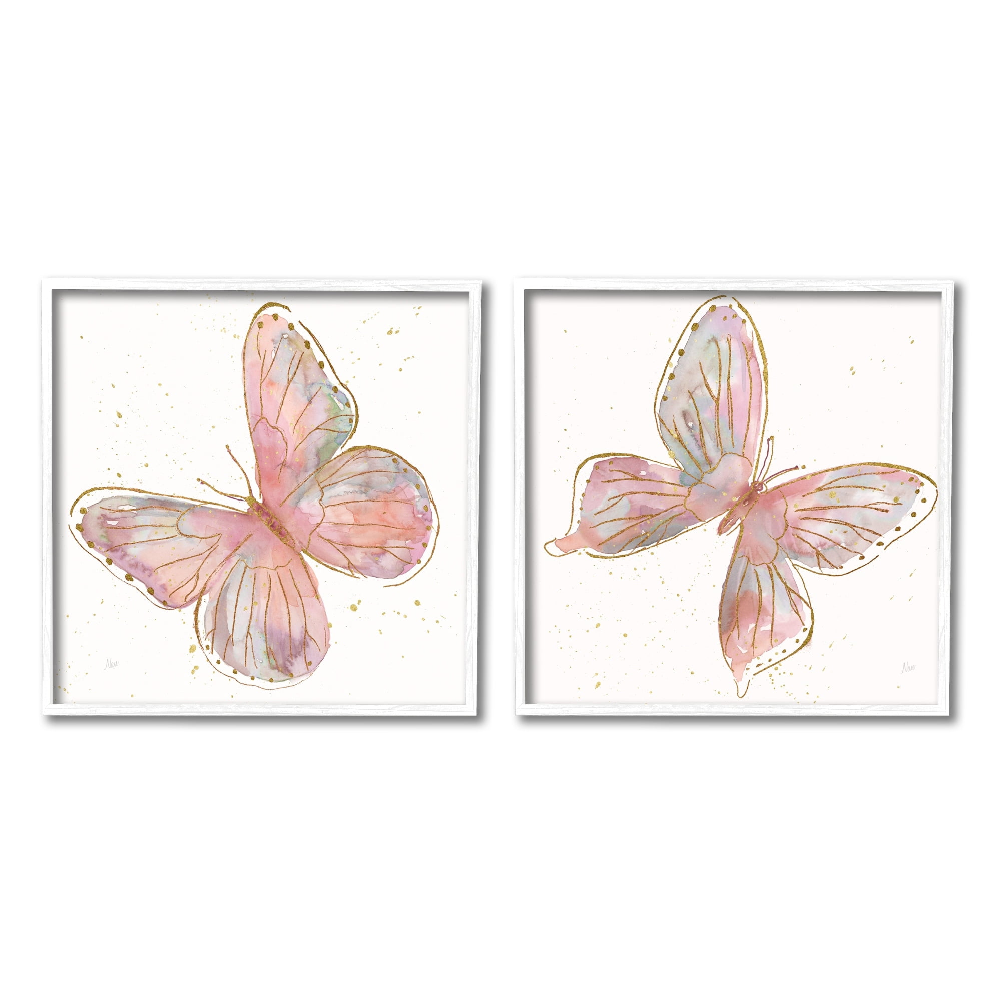 Stupell Industries Pink & Glam Butterflies Nature Animals & Insects Painting White Framed Art Print Wall Art, Set of 2