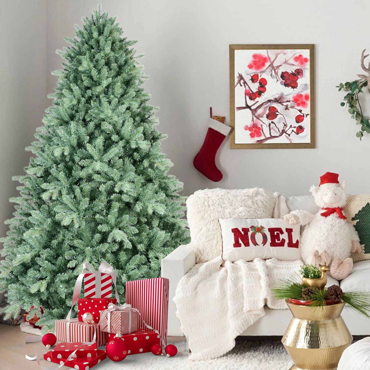 4ft Blue Spruce Christmas Tree with 592 Fire-Resistant Tips, Artificial Xmas Tree Premium Hinged, Foldable Base Christmas Decor for Holiday Home Party