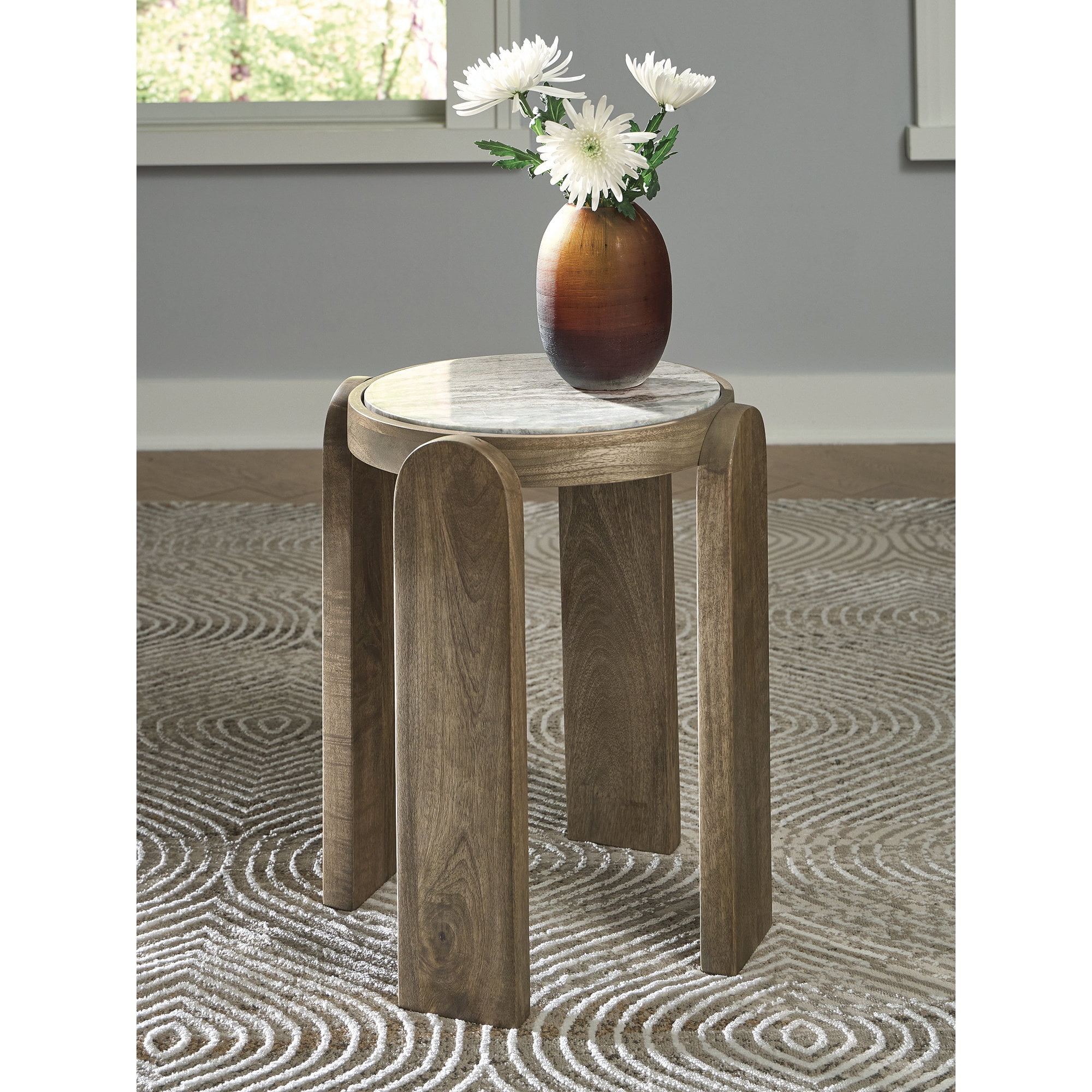 Signature Design by Ashley Gavrilley Accent Table with Natural Marble Top, Light Gray Mango Wood and Arched Leg Design