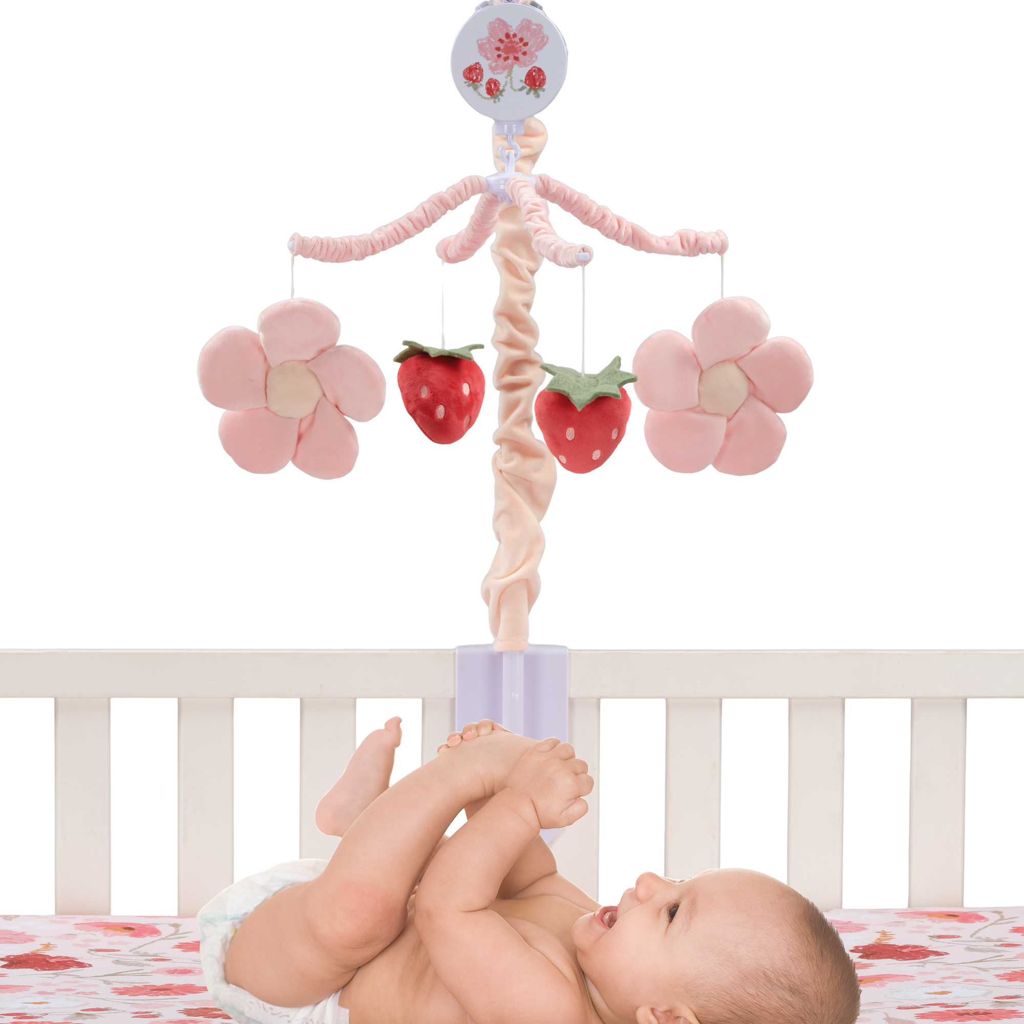 Bedtime Originals Flower Power Strawberry Musical Baby Crib Mobile Soother Toy