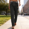 thumbnail image 7 of qolati Sweatpants for Women Lightweight Loose Fit Cotton Linen Work Trousers Casual Drawstring Elastic Waist Straight Leg Lounge Pants with Pockets Black L, 7 of 7