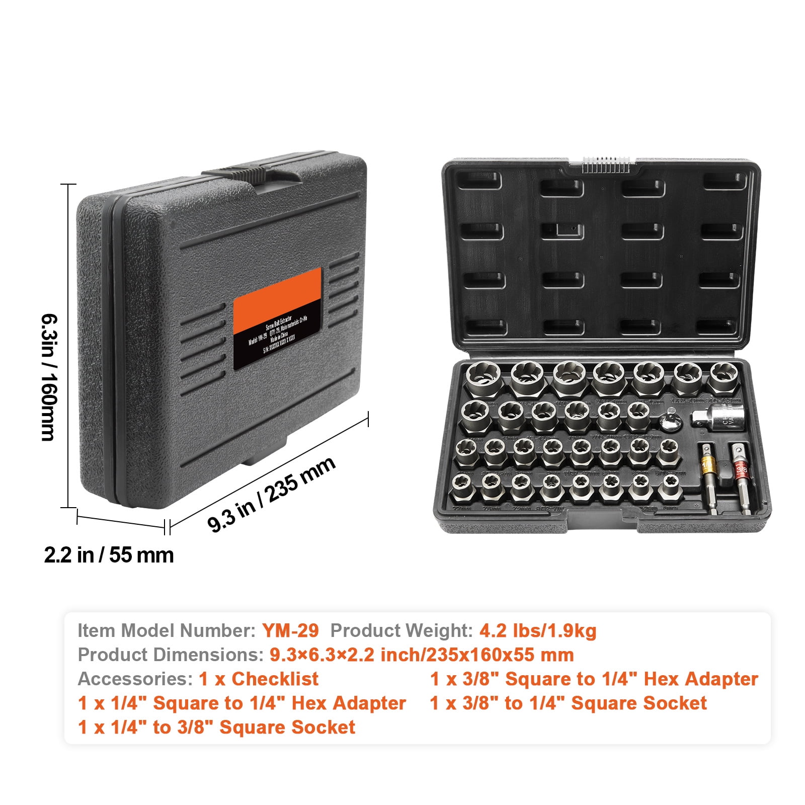 BENTISM YM-29, Bolt Extractor Socket Wrench & Set, 29 Pieces