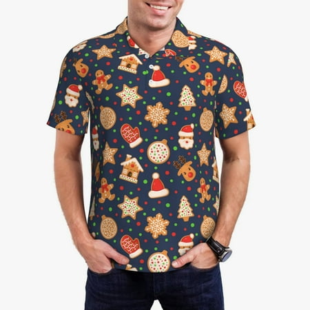 Picia Holiday Gingerbreads Print Men s Polo Shirt Two-Button Closure Pique Polo Shirt Summer Fashion Golf Shirt-Medium