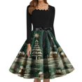 thumbnail image 5 of Women's Fashion Round Neck Casual Slim Christmas Printed Long Sleeve Dresses, Square Neck, Holiday Print, Retro Style, Party Wear, Slim Fit, Festive,Dark Green,5XL, 5 of 6