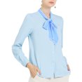 thumbnail image 2 of MODA NOVA Junior's Solid Color Tie Neck Button Down Long Sleeves Shirt Light Blue L, 2 of 5