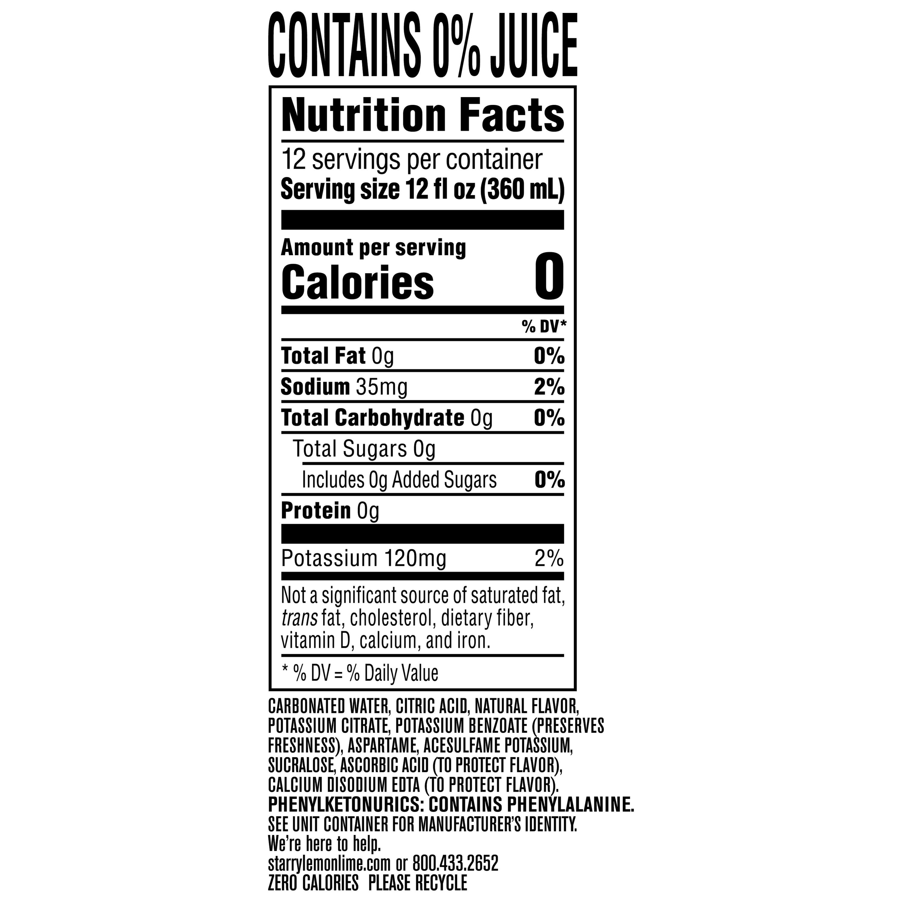 (2 pack) Starry Zero Sugar Lemon Lime Soda Pop, 12 fl oz, 12 Pack Cans