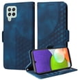 thumbnail image 2 of ELEHOLD For Samsung Galaxy A12 Leather Wallet Phone Case, Embossed Diamond Folio Flip Cover, Card Holder Cash Slot, Stand Support, Wrist Strap Lanyard -Blue, 2 of 10